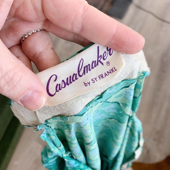 Flaws Vintage 1950s Casualmaker by Sy Frankl Green Floral Dress Bust 34 - Picture 11 of 11